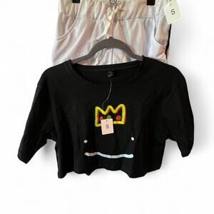 NWT Ranboo Black Cotton Graphic Tee & Shorts Set Size Small